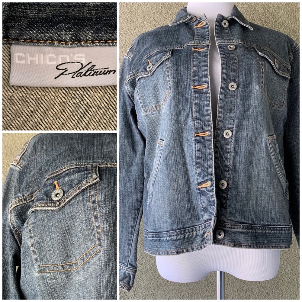 “Chico’s” Denim Jean Jacket with Rhinestones size 12